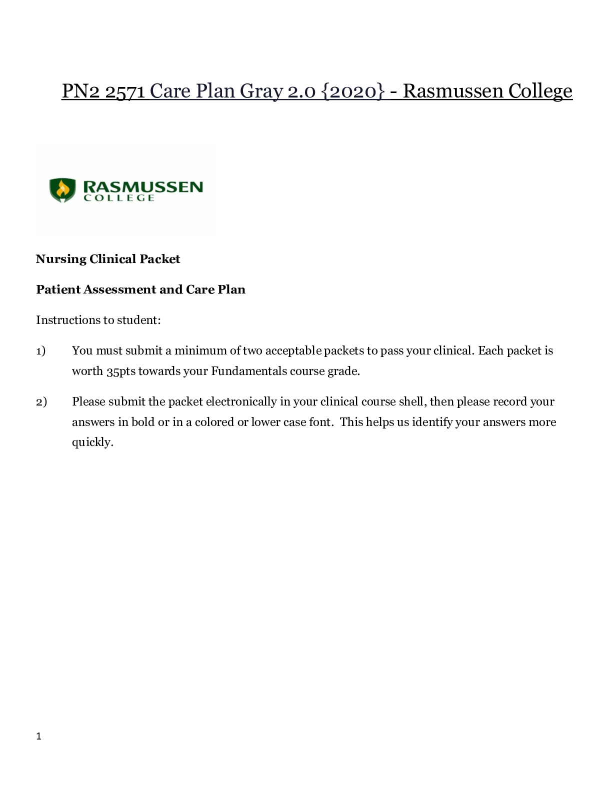 PN2 2571 Care Plan Gray 2.0 {2020} - Rasmussen College | PN2 Care Plan Gray 2.0 {2020} - A Grade